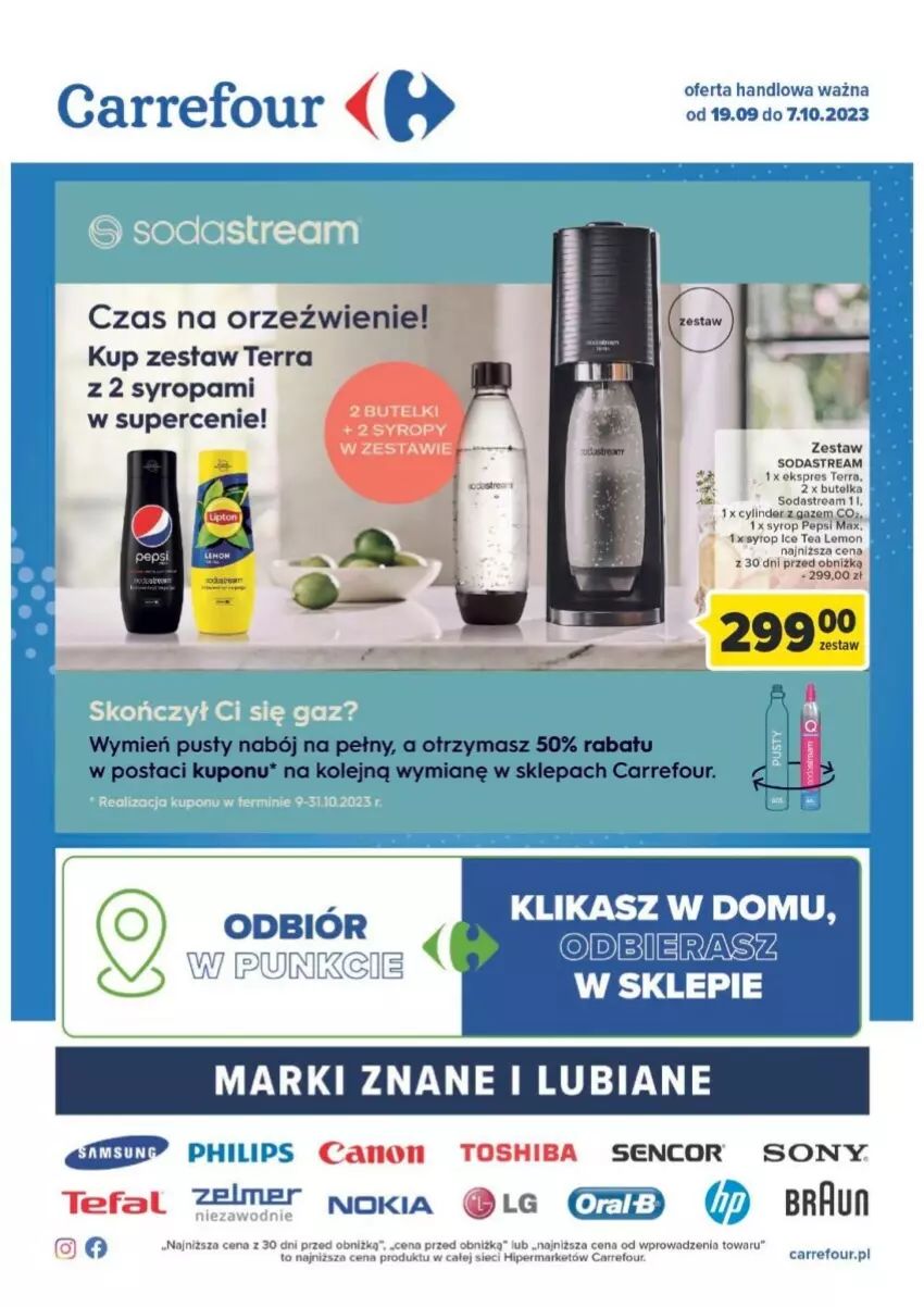 Gazetka promocyjna Carrefour - ważna 19.09 do 07.10.2023 - strona 1 - produkty: Braun, Canon, Fa, LG, Nokia, Philips, Sencor, Sony, Syrop, Tefal, Toshiba