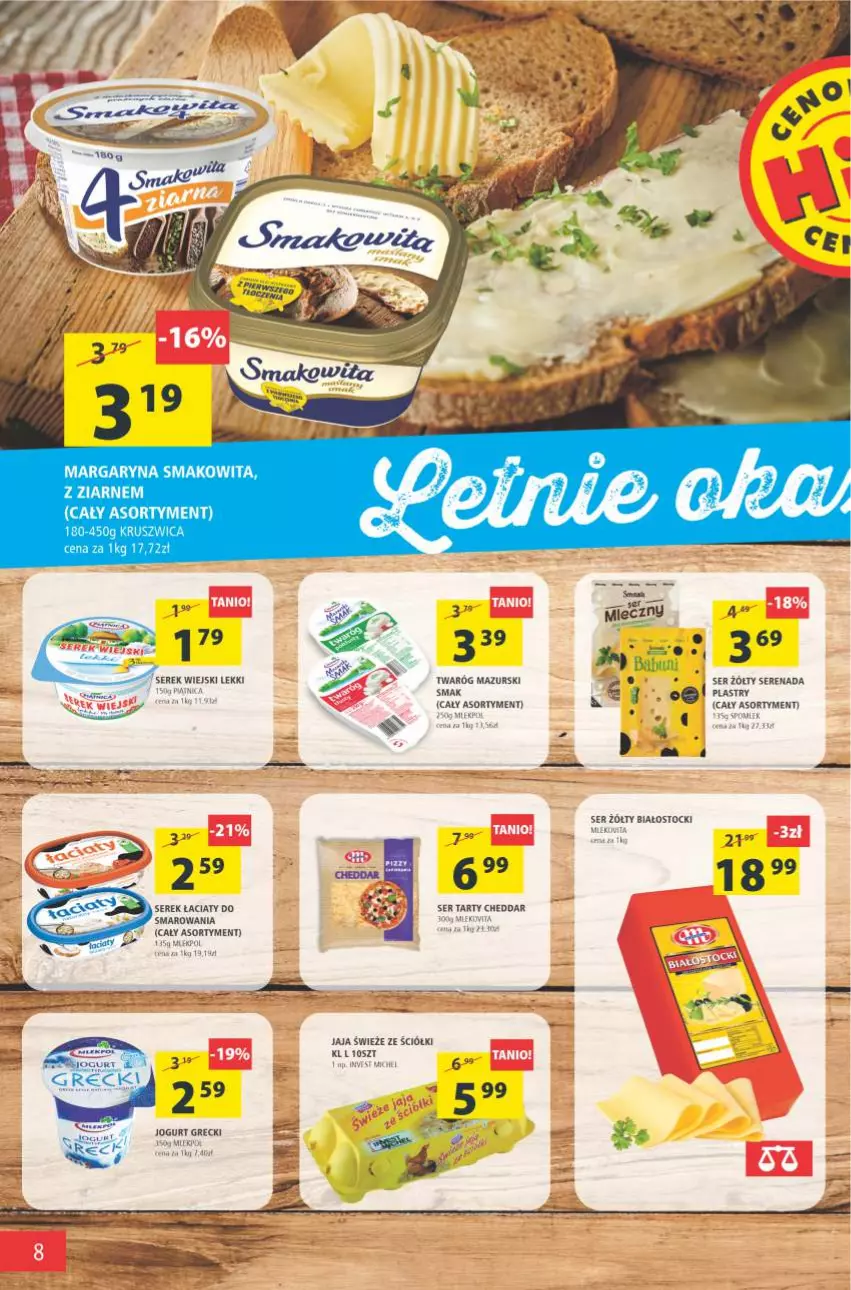 Gazetka promocyjna Arhelan - Gazetka - ważna 27.08 do 05.09.2021 - strona 8 - produkty: Cheddar, Jaja, Margaryna, Ser, Serek, Smakowita, Stock, Twaróg