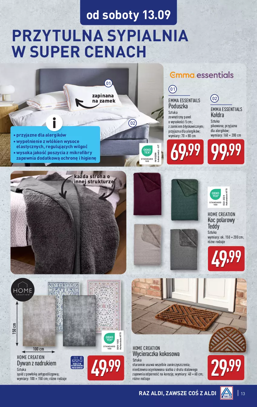 Gazetka promocyjna Aldi - Artykuły przemysłowe i tekstylia - ważna 10.09 do 13.09.2025 - strona 13 - produkty: Cynk, Dywan, Koc, Kokos, Kołdra, LG, Poduszka, Por, Siatka, Sok, Sypialnia, Wycieraczka