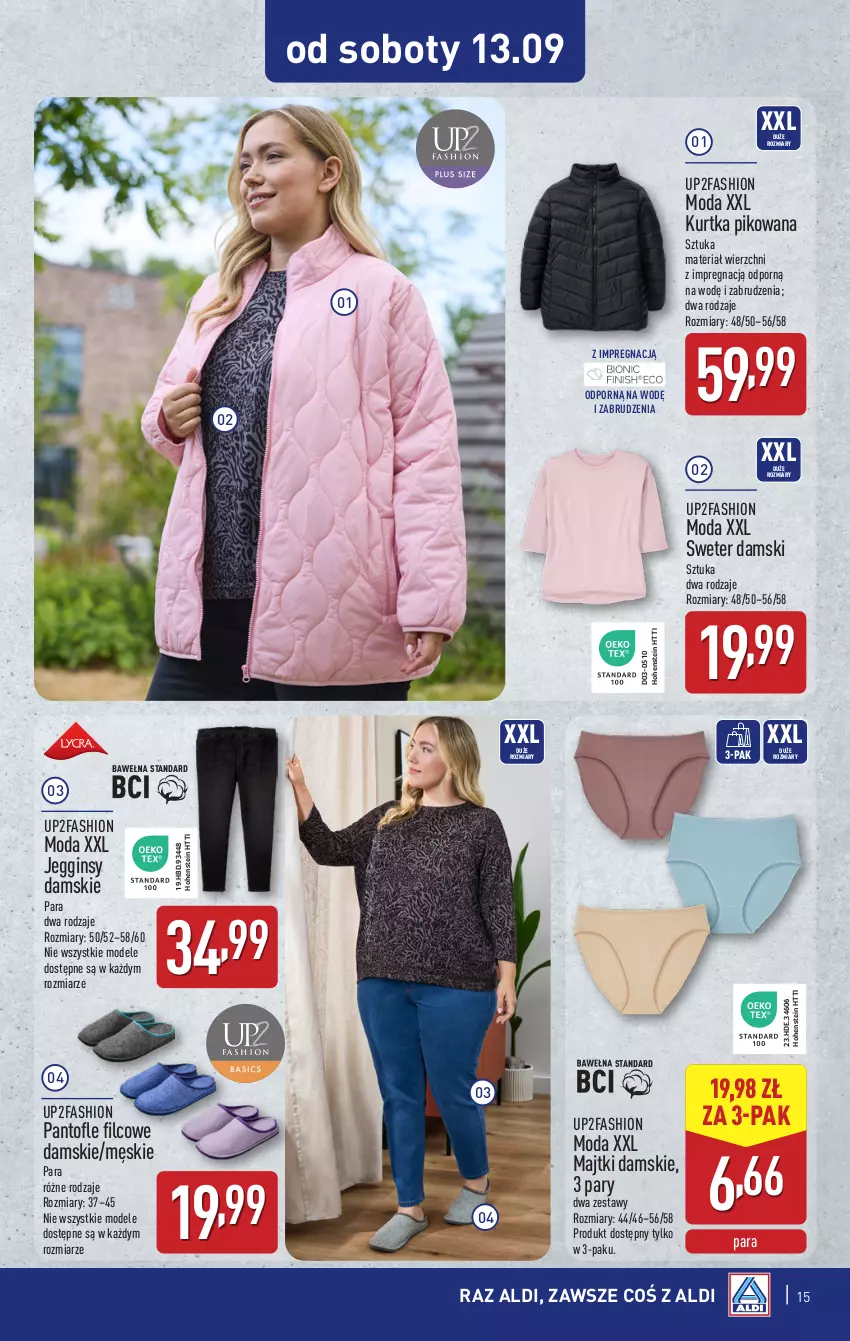 Gazetka promocyjna Aldi - Artykuły przemysłowe i tekstylia - ważna 10.09 do 13.09.2025 - strona 15 - produkty: Fa, Gin, Kurtka, Majtki, Moda, Por, Sweter