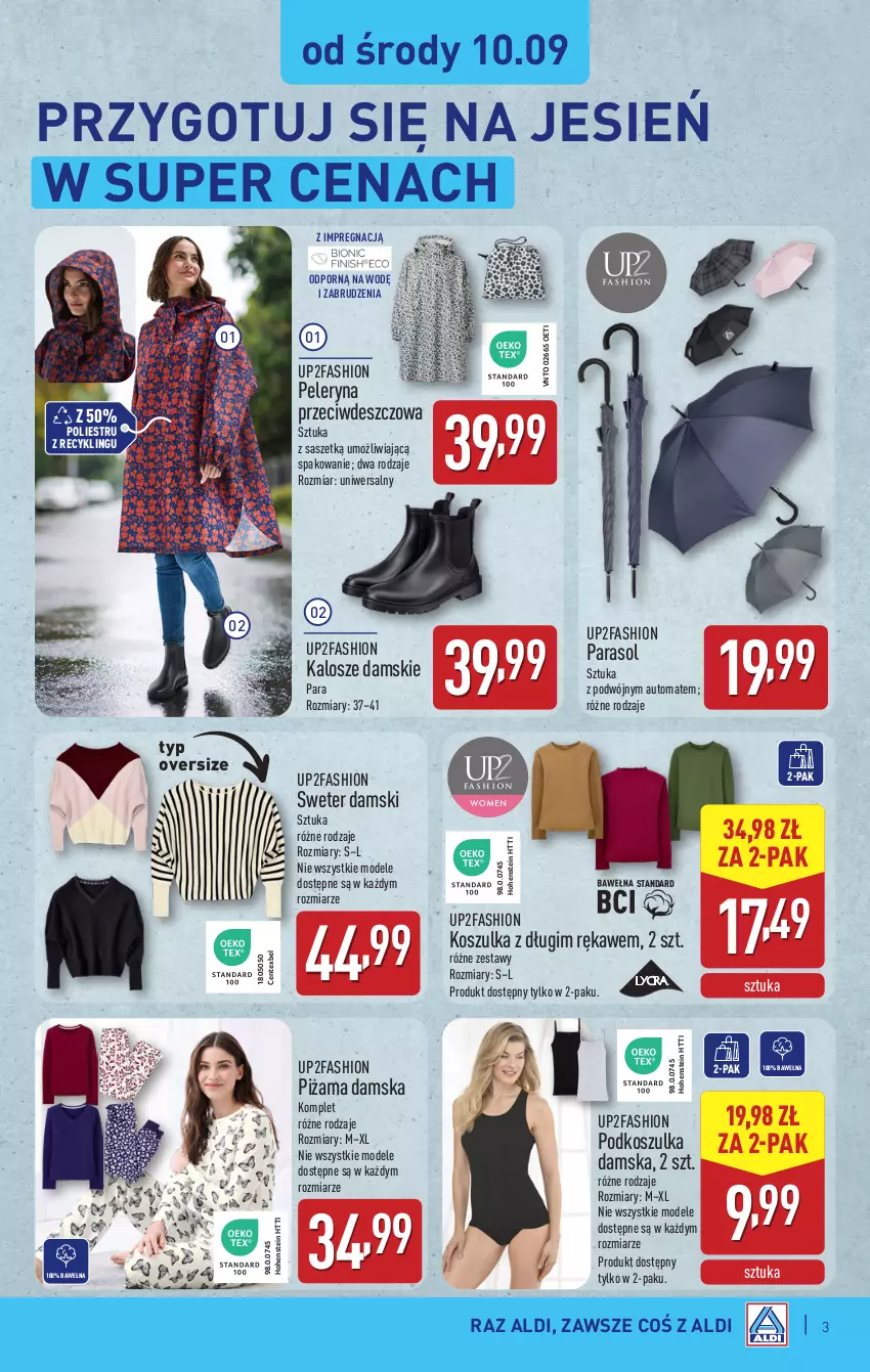 Gazetka promocyjna Aldi - Artykuły przemysłowe i tekstylia - ważna 10.09 do 13.09.2025 - strona 3 - produkty: Fa, Kosz, Koszulka, Parasol, Piżama, Por, Sweter, Wełna