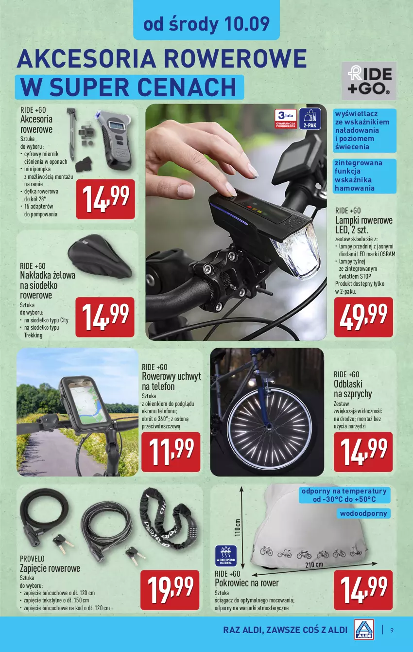 Gazetka promocyjna Aldi - Artykuły przemysłowe i tekstylia - ważna 10.09 do 13.09.2025 - strona 9 - produkty: Pokrowiec, Pompka, Por, Rower, Telefon, Top