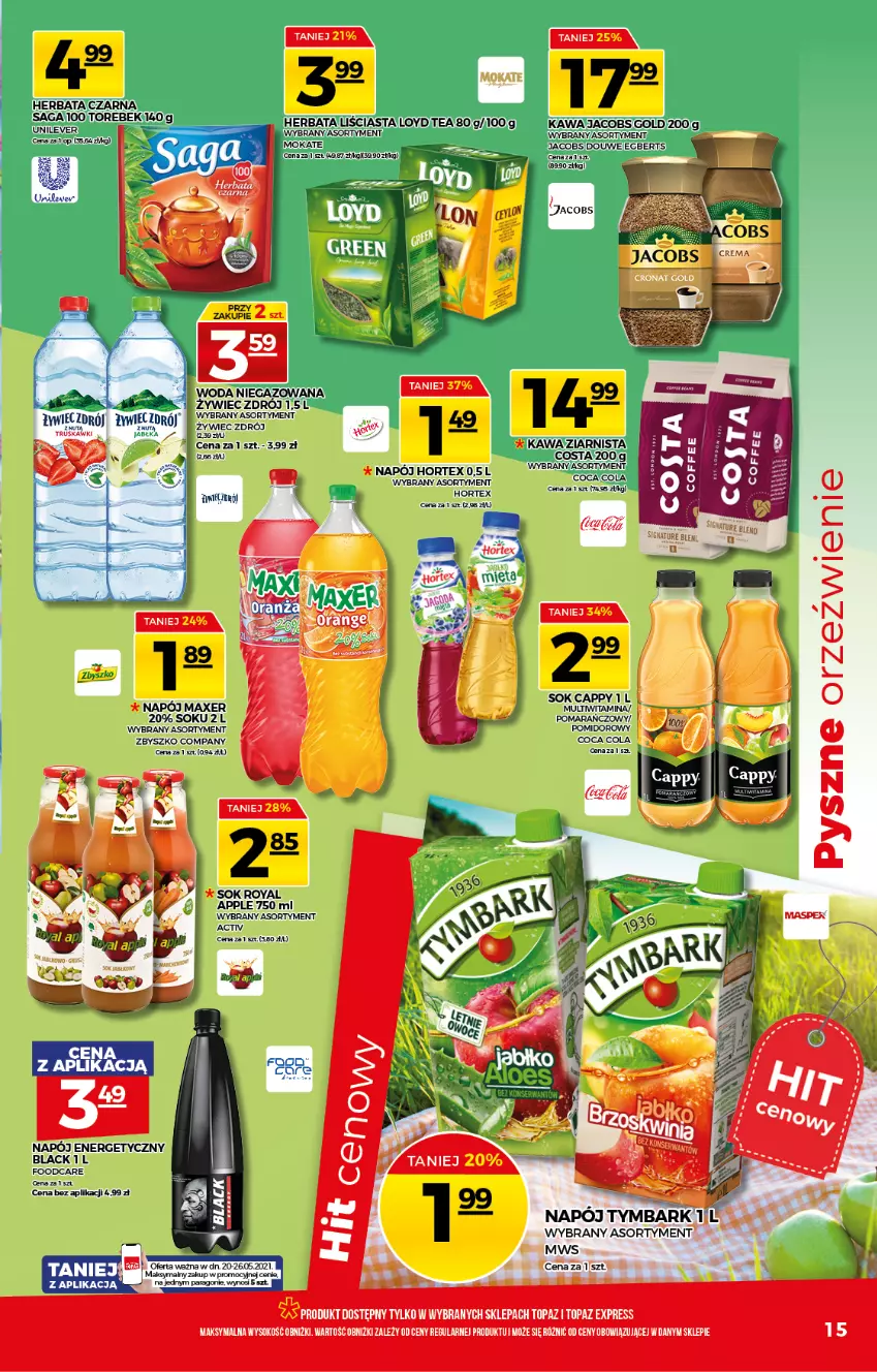 Gazetka promocyjna Topaz - Gazetka - ważna 20.05 do 26.05.2021 - strona 15 - produkty: Herbata, Hortex, Jabłka, Jacobs, Kawa, Loyd, Napój, Sok, Top, Truskawki, Tymbark