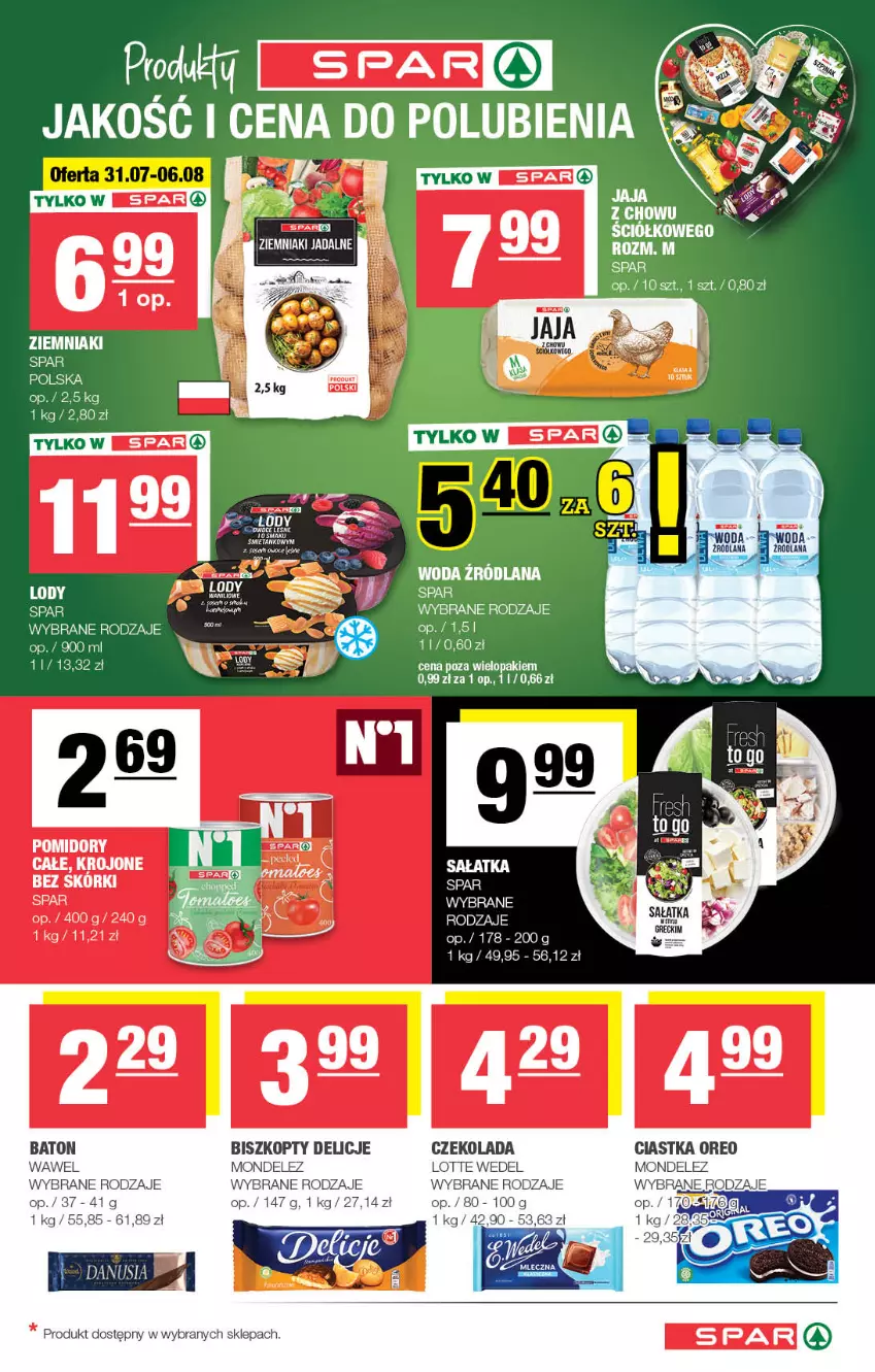 Gazetka promocyjna Spar - Spar - ważna 28.07 do 07.08.2024 - strona 5 - produkty: Baton, Biszkopty, Ciastka, Czekolada, Delicje, LANA, Lody, Oreo, Sałat, Sałatka, Wawel, Woda