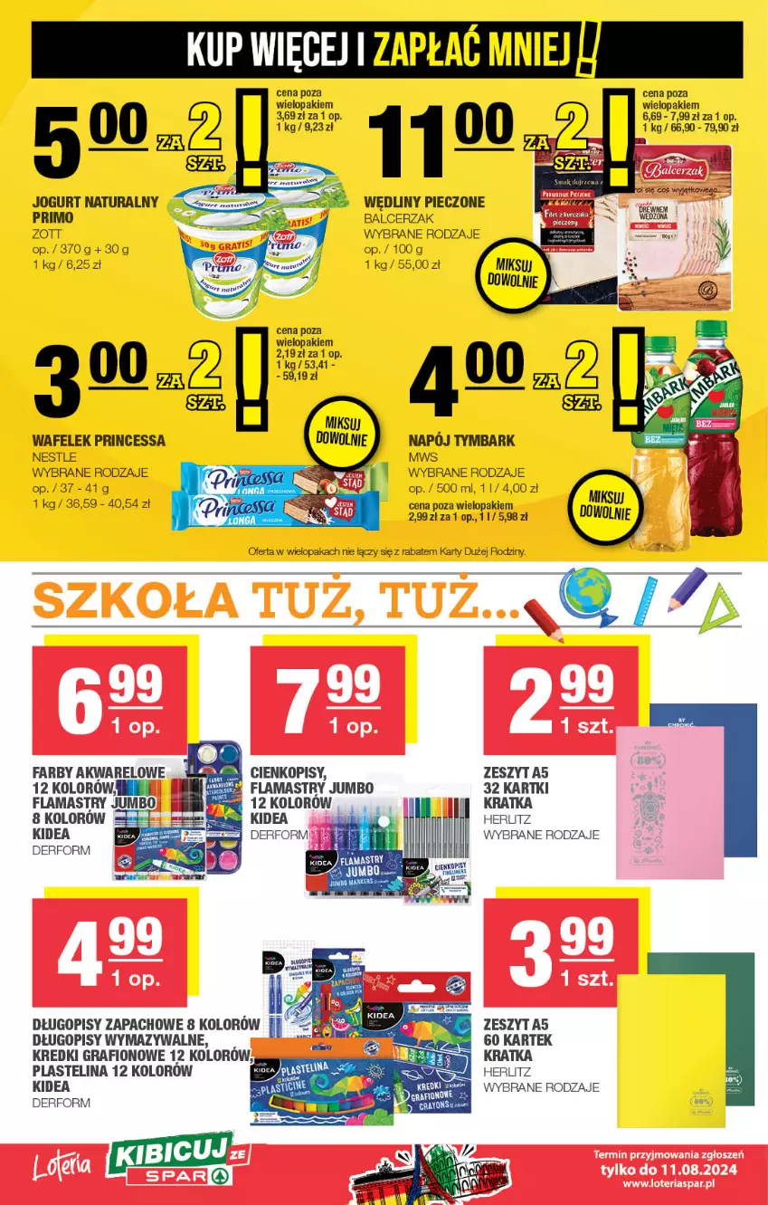 Gazetka promocyjna Spar - Spar - ważna 28.07 do 07.08.2024 - strona 6 - produkty: Długopis, Fa, Flamastry, Gra, Jogurt, Jogurt naturalny, Piec, Plastelina, Princessa, Tymbark, Wafelek, Zott