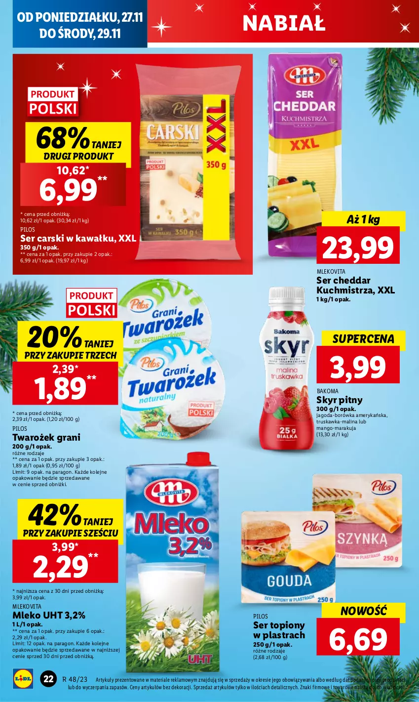 Gazetka promocyjna Lidl - GAZETKA - ważna 27.11 do 29.11.2023 - strona 34 - produkty: Bakoma, Borówka, Borówka amerykańska, Cars, Cheddar, Gra, Kawa, Mango, Mleko, Mlekovita, Olej, Pilos, Ser, Ser topiony, Top