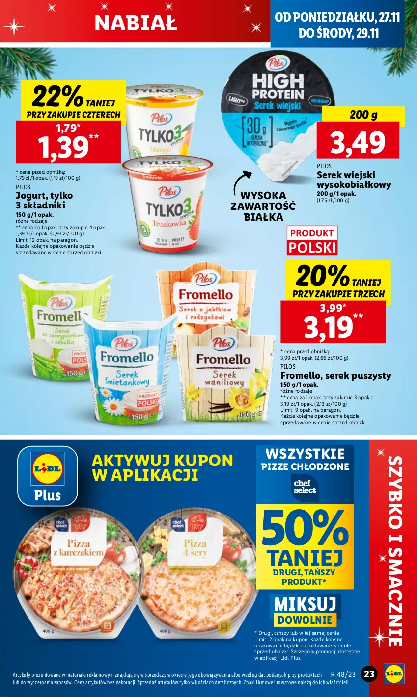 Gazetka promocyjna Lidl - GAZETKA - ważna 27.11 do 29.11.2023 - strona 35 - produkty: Jogurt, Olej, Pilos, Ser, Serek, Serek puszysty, Serek wiejski, Sok