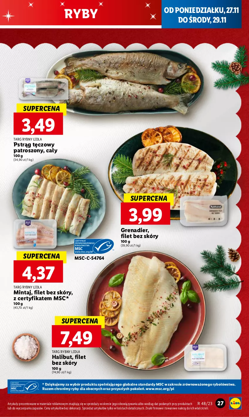 Gazetka promocyjna Lidl - GAZETKA - ważna 27.11 do 29.11.2023 - strona 39 - produkty: Grenadier, Halibut, Mintaj, Pstrąg, Pstrąg tęczowy