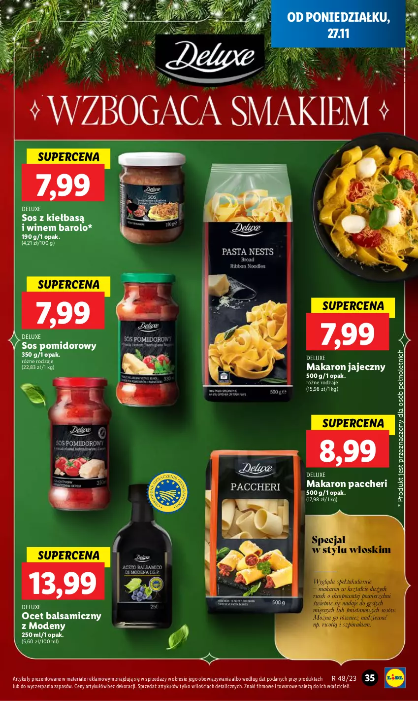 Gazetka promocyjna Lidl - GAZETKA - ważna 27.11 do 29.11.2023 - strona 47 - produkty: Makaron, Ocet, Ocet balsamiczny, Sos, Sos pomidorowy, Szpinak