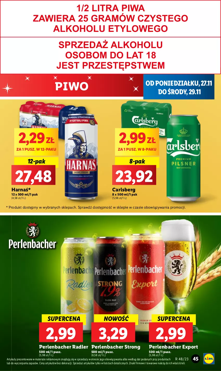 Gazetka promocyjna Lidl - GAZETKA - ważna 27.11 do 29.11.2023 - strona 57 - produkty: Carlsberg, Harnaś, NBA, Piwo, Por, Radler