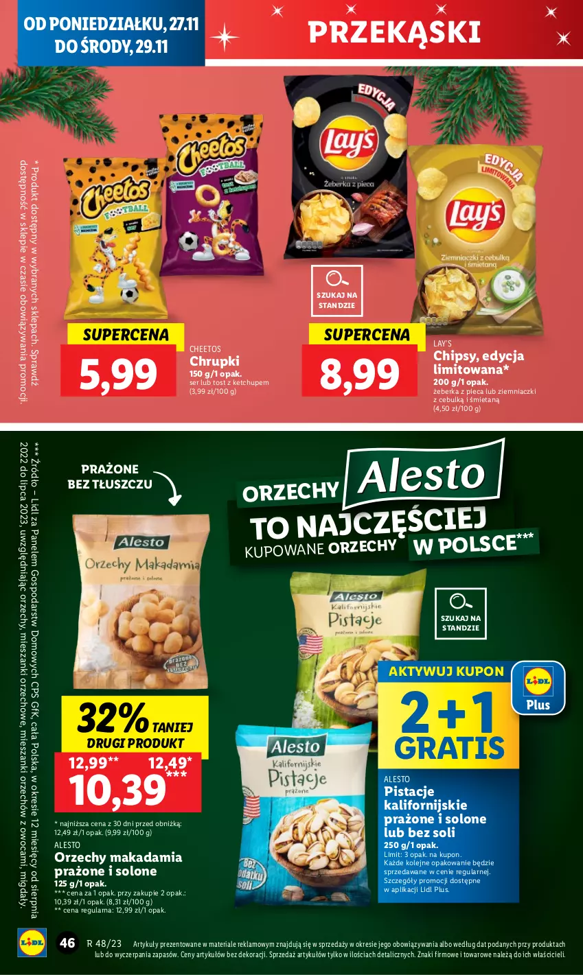 Gazetka promocyjna Lidl - GAZETKA - ważna 27.11 do 29.11.2023 - strona 58 - produkty: Cheetos, Chipsy, Chrupki, Gra, Ketchup, Lay’s, Migdały, Olej, Piec, Pistacje, Ser