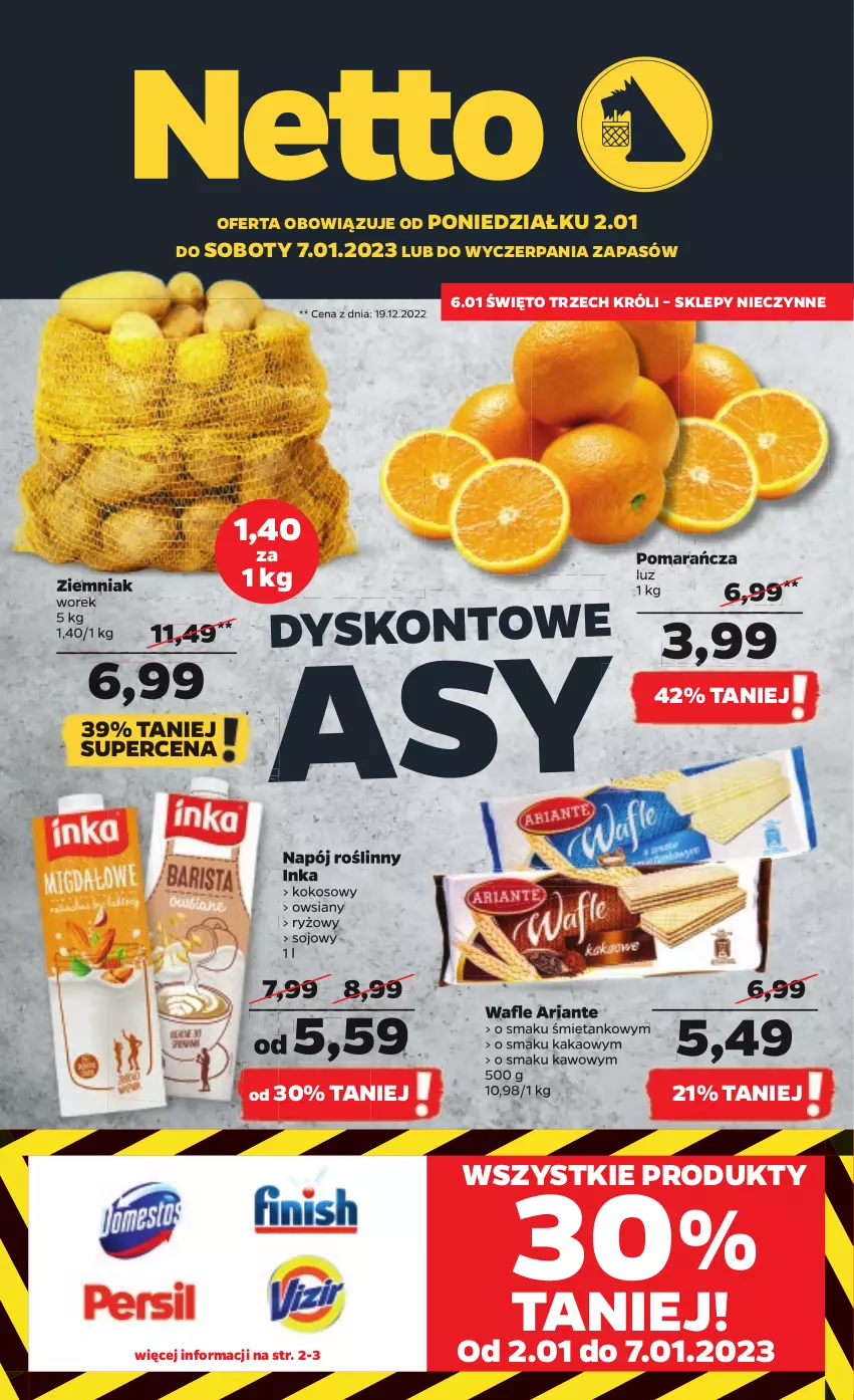 Gazetka promocyjna Netto - Artykuły spożywcze - ważna 02.01 do 07.01.2023 - strona 1 - produkty: Gra, Inka, Kakao, Kawa, Kokos, Kurczak, Napój, Napój roślinny, Piwa, Piwo, Ryż, Siatka, Tyskie, Wafle