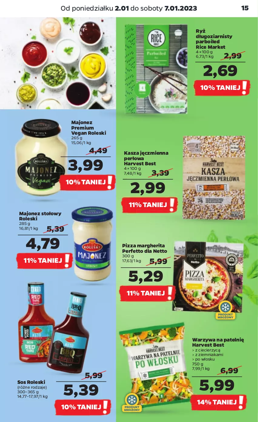 Gazetka promocyjna Netto - Artykuły spożywcze - ważna 02.01 do 07.01.2023 - strona 15 - produkty: Kasza, Kasza jęczmienna, Majonez, Pizza, Pizza margherita, Ryż, Sos, Warzywa