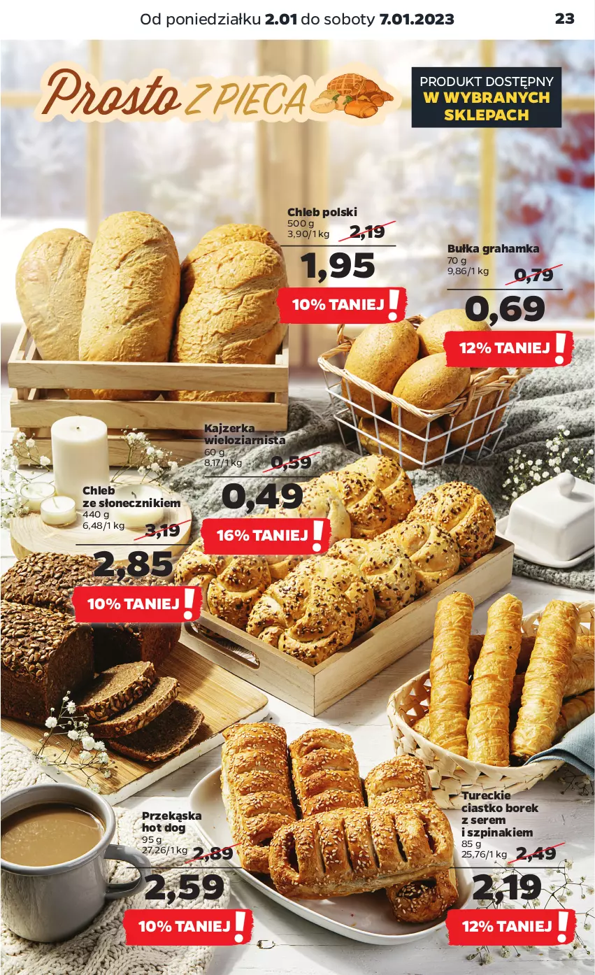 Gazetka promocyjna Netto - Artykuły spożywcze - ważna 02.01 do 07.01.2023 - strona 23 - produkty: Bułka, Bułka grahamka, Chleb, Gra, Hot dog, Kajzerka, Ser, Szpinak