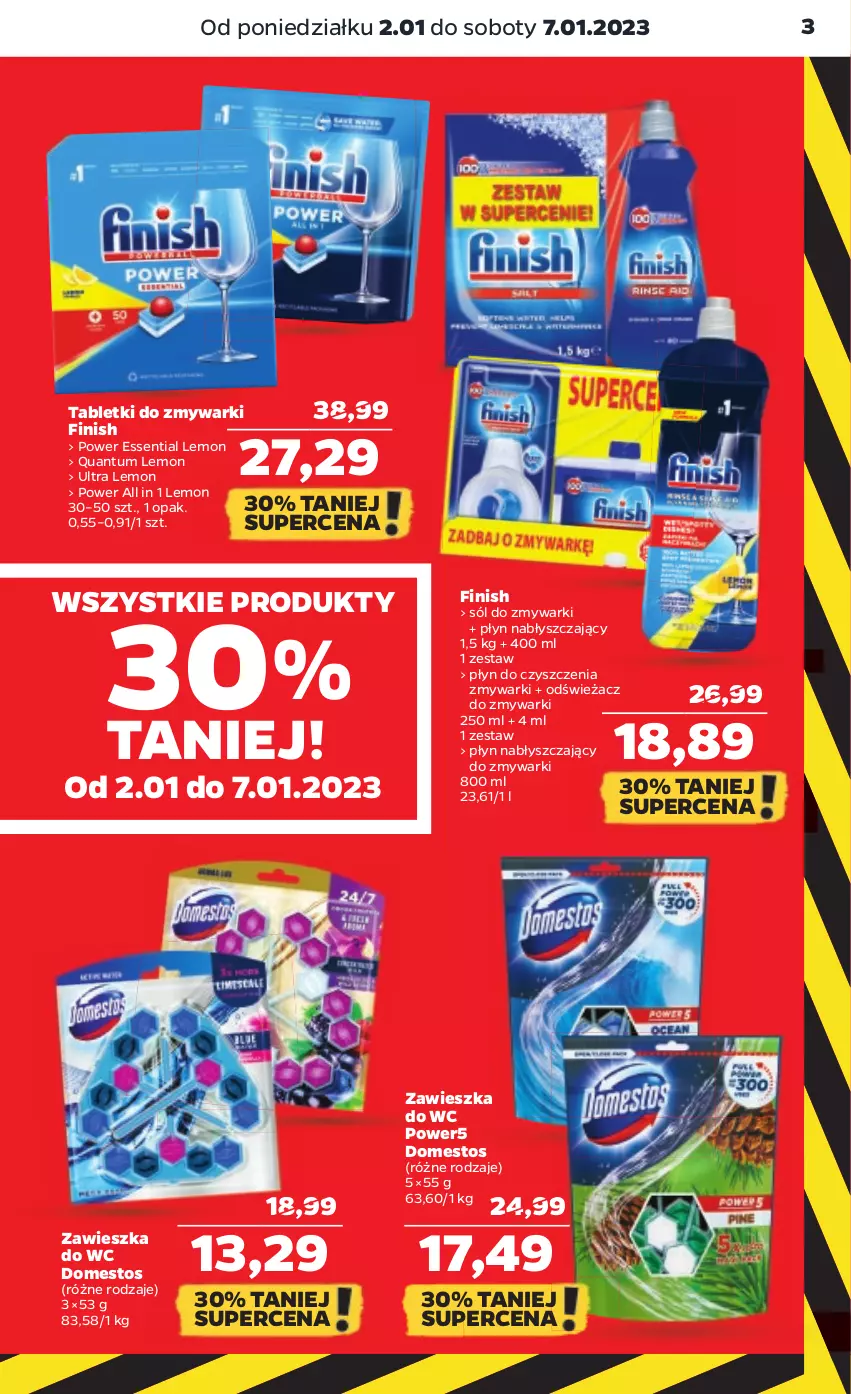 Gazetka promocyjna Netto - Artykuły spożywcze - ważna 02.01 do 07.01.2023 - strona 3 - produkty: Domestos, Finish, Odświeżacz do zmywarki, Płyn nabłyszczający, Sól, Tablet, Tabletki do zmywarki, Zawieszka do wc, Zmywarki