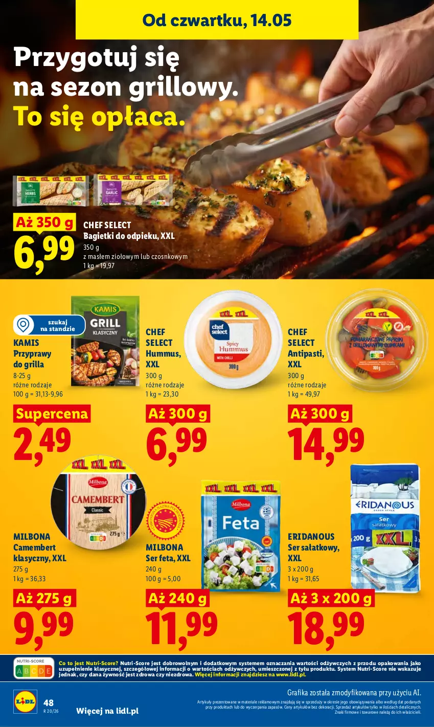 Gazetka promocyjna Lidl - Gazetka ważna od 14.05 do 16.05 - ważna 14.05 do 16.05.2026 - strona 50 - produkty: Camembert, Feta, Gra, Grafika, Grill, Hummus, Kamis, Mus, Przyprawy, Sałat, Ser