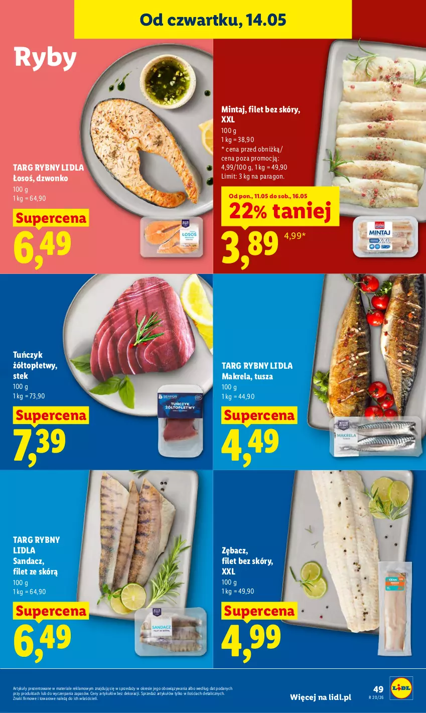 Gazetka promocyjna Lidl - Gazetka ważna od 14.05 do 16.05 - ważna 14.05 do 16.05.2026 - strona 51 - produkty: Mintaj, Sandacz, Stek, Top, Tuńczyk, Tusz