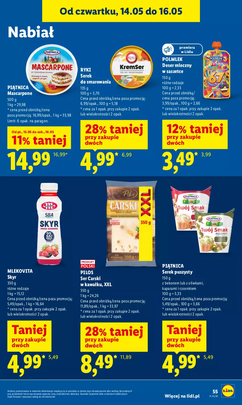 Gazetka promocyjna Lidl - Gazetka ważna od 14.05 do 16.05 - ważna 14.05 do 16.05.2026 - strona 59 - produkty: Beko, Cars, Deser, Deser mleczny, Kawa, Mascarpone, Mleko, Mlekovita, Piątnica, Pilos, POLMLEK, Ser, Serek, Serek puszysty