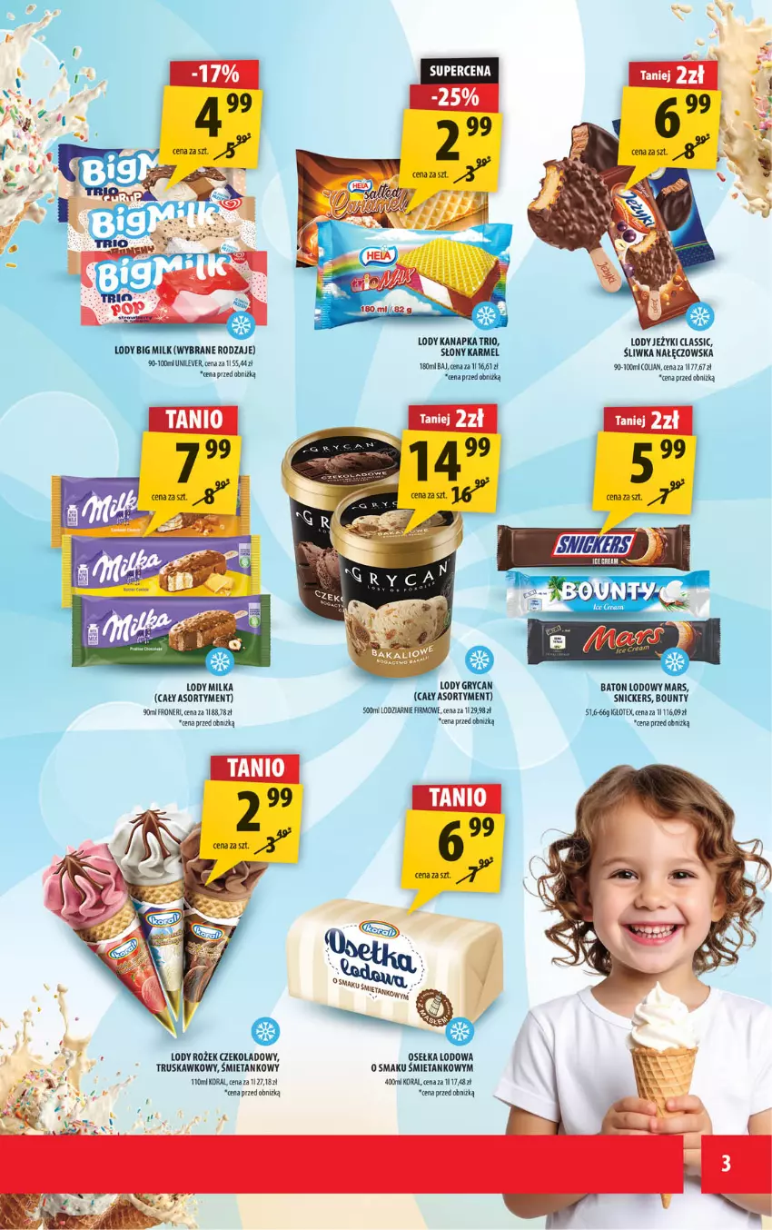 Gazetka promocyjna Arhelan - Gazetka - ważna 29.08 do 07.09.2025 - strona 3 - produkty: Baton, Big Milk, Bounty, Gry, Jeżyki, Lody, Mars, Milka, Snickers