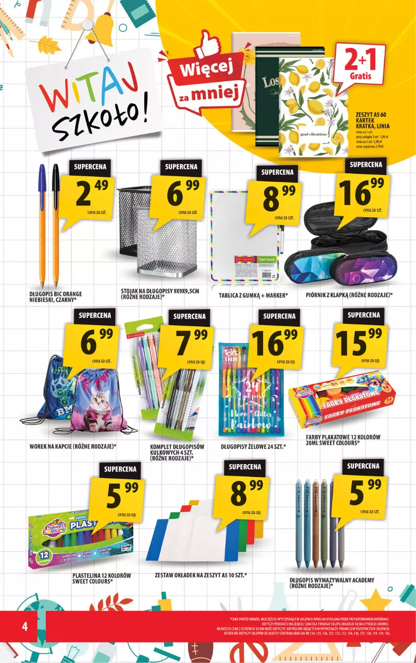 Gazetka promocyjna Arhelan - Gazetka - ważna 29.08 do 07.09.2025 - strona 4 - produkty: BIC, Długopis, Fa, Goal, Kapcie, Lion, Marker, Piórnik, Plastelina, Rum, Stojak