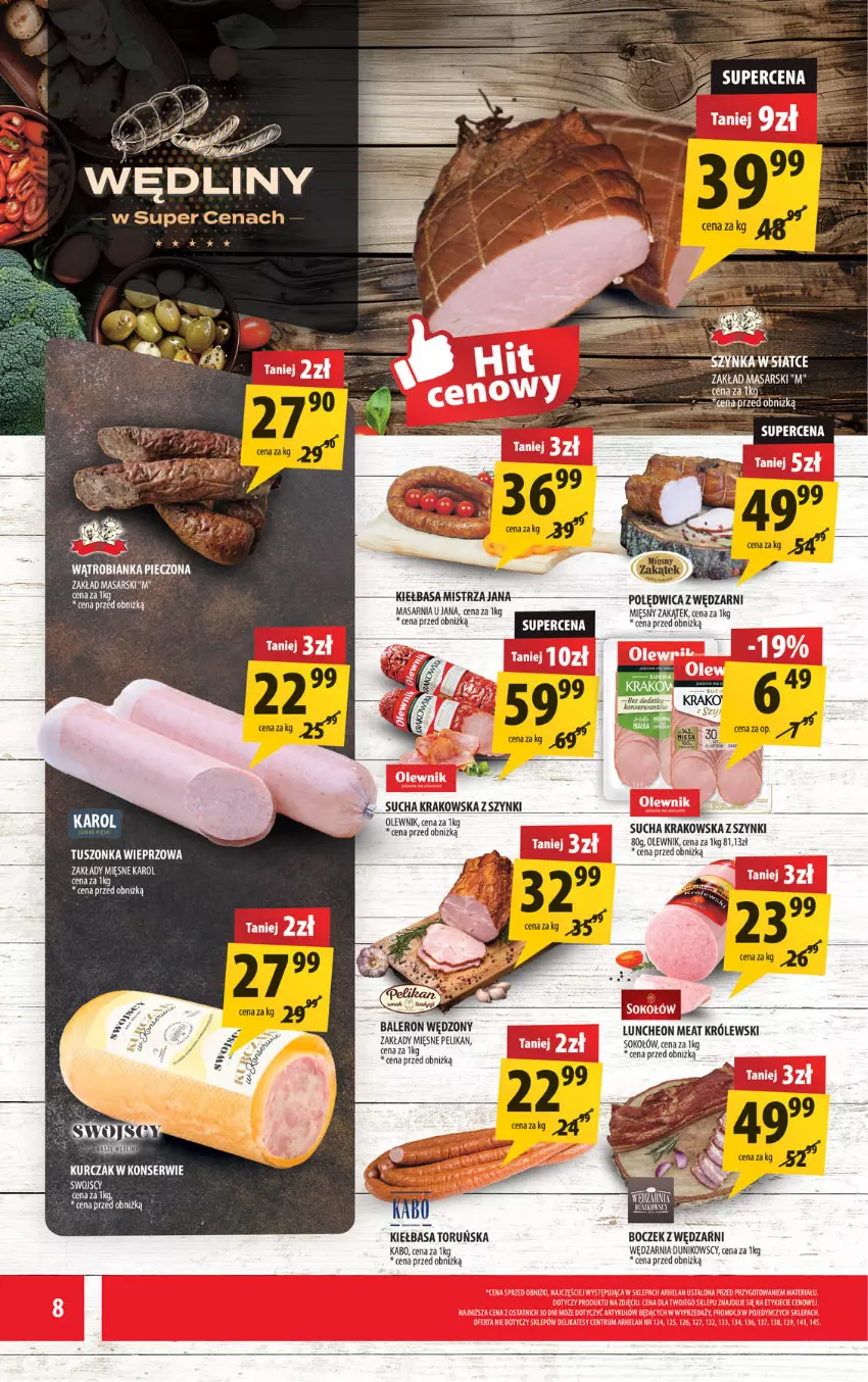 Gazetka promocyjna Arhelan - Gazetka - ważna 29.08 do 07.09.2025 - strona 8 - produkty: Boczek, Kiełbasa, Królewski, Kurczak, Olewnik, Piec, Polędwica, Rum, Ser, Sok, Sokołów, Szynka, Tusz