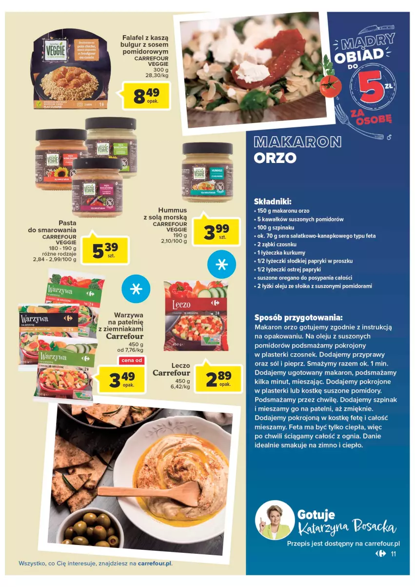 Gazetka promocyjna Carrefour - Gazetka Produkty Carrefour w mądrej cenie - ważna 06.09 do 17.09.2022 - strona 11 - produkty: Bulgur, Czosnek, Fa, Feta, Hummus, Kawa, LG, Makaron, Mus, Olej, Pieprz, Plasterki, Pomidory, Przyprawy, Sałat, Ser, Sól, Sos, Suszone pomidory, Szpinak, Warzywa