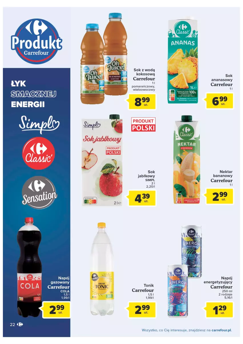 Gazetka promocyjna Carrefour - Gazetka Produkty Carrefour w mądrej cenie - ważna 06.09 do 17.09.2022 - strona 22 - produkty: Ananas, Kokos, Napój, Napój gazowany, Nektar, Sok, Tonik