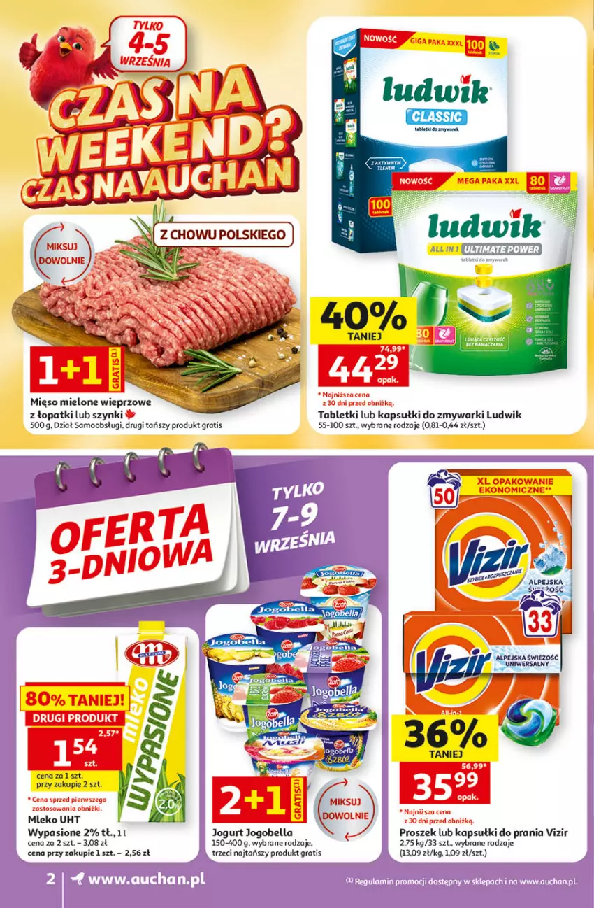 Gazetka promocyjna Auchan - Gazetka 30 Lat Supermarket Auchan - ważna 03.09 do 09.09.2026 - strona 2 - produkty: Bell, Bella, Gra, Jogobella, Jogurt, Kapsułki do prania, Ludwik, Mięso, Mięso mielone, Mleko, Tablet, Vizir, Zmywarki