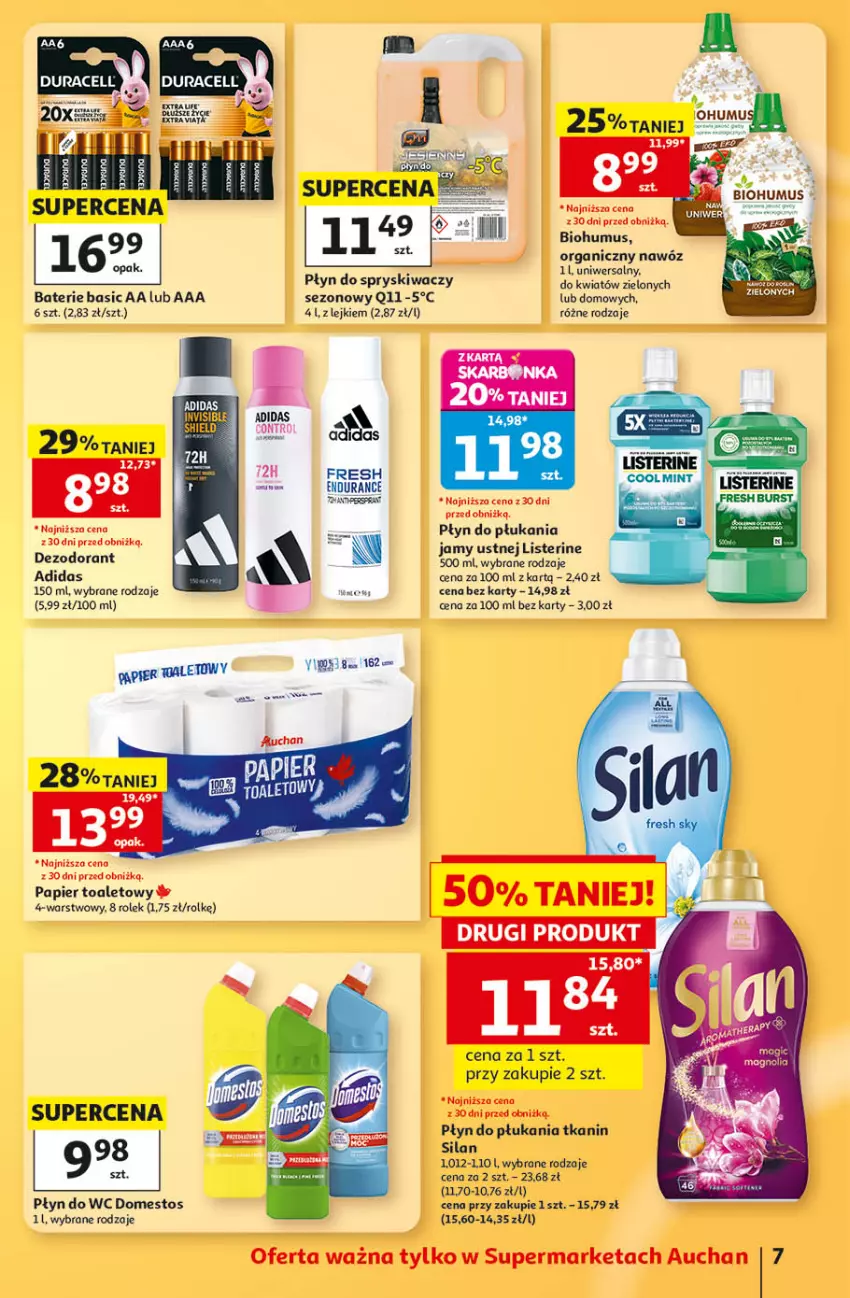 Gazetka promocyjna Auchan - Gazetka 30 Lat Supermarket Auchan - ważna 03.09 do 09.09.2026 - strona 7 - produkty: Adidas, Biohumus, Dezodorant, Domestos, Listerine, Mus, Nawóz, Papier, Papier toaletowy, Płyn do płukania, Płyn do płukania jamy ustnej, Płyn do spryskiwaczy, Płyn do wc, Silan