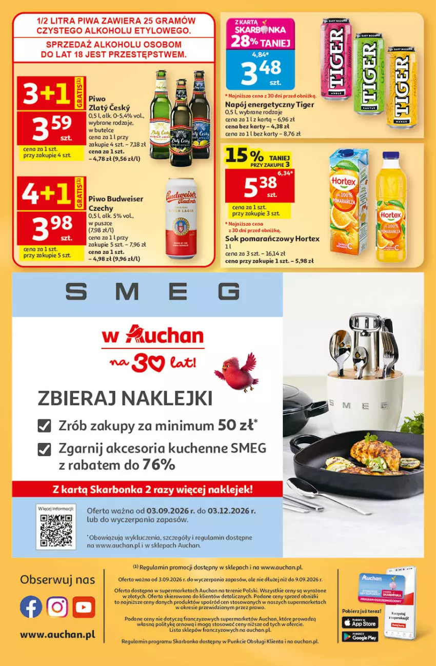 Gazetka promocyjna Auchan - Gazetka 30 Lat Supermarket Auchan - ważna 03.09 do 09.09.2026 - strona 8 - produkty: Gra, Hortex, Klej, Napój, Napój energetyczny, Piwa, Piwo, Ser, Sok, Sok pomarańczowy, Tiger