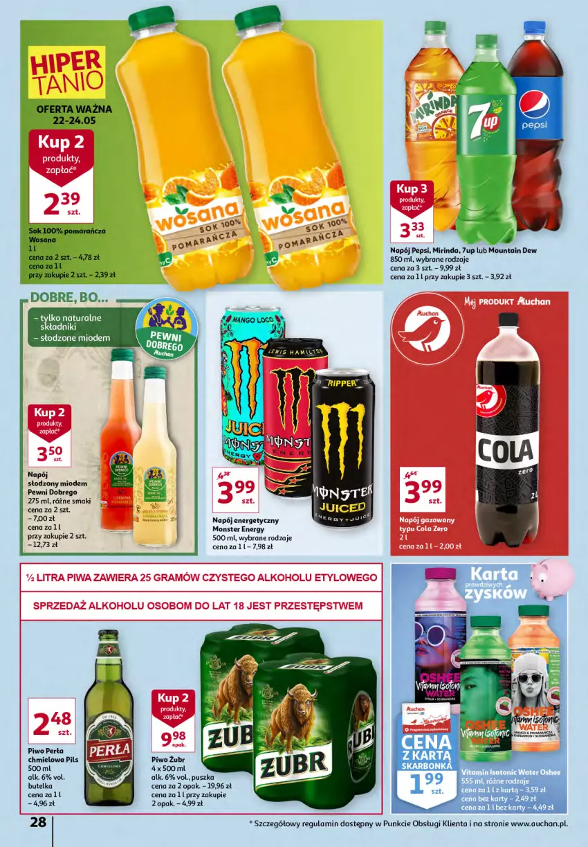 Gazetka promocyjna Auchan - Sezon na radość Hipermarkety - ważna 20.05 do 26.05.2021 - strona 28 - produkty: 7up, Mango, Mirinda, Napój, Napój energetyczny, Pepsi, Perła, Piwo