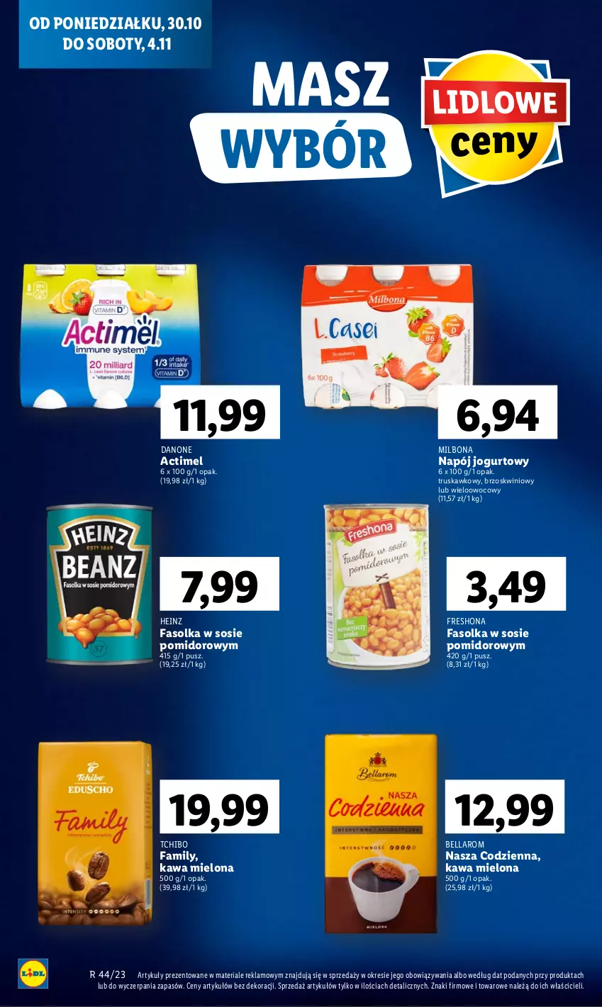 Gazetka promocyjna Lidl - GAZETKA - ważna 30.10 do 31.10.2023 - strona 26 - produkty: Actimel, Bell, Bella, Danone, Fa, Heinz, Jogurt, Kawa, Kawa mielona, Napój, Napój jogurtowy, Sos, Tchibo, Tchibo Family