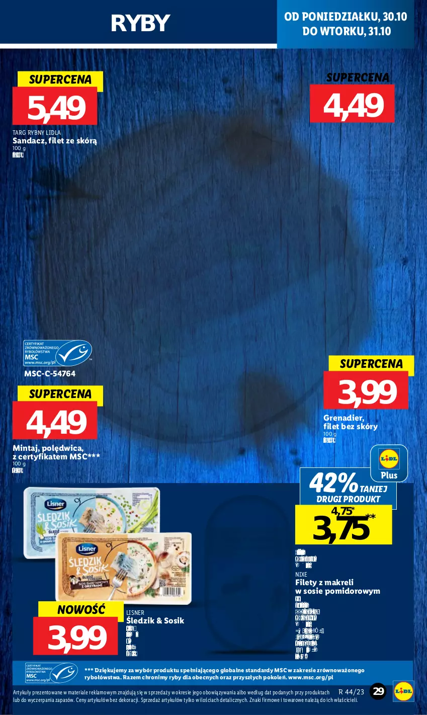 Gazetka promocyjna Lidl - GAZETKA - ważna 30.10 do 31.10.2023 - strona 43 - produkty: Grenadier, Lisner, Mintaj, Olej, Polędwica, Sandacz, Sos, Top