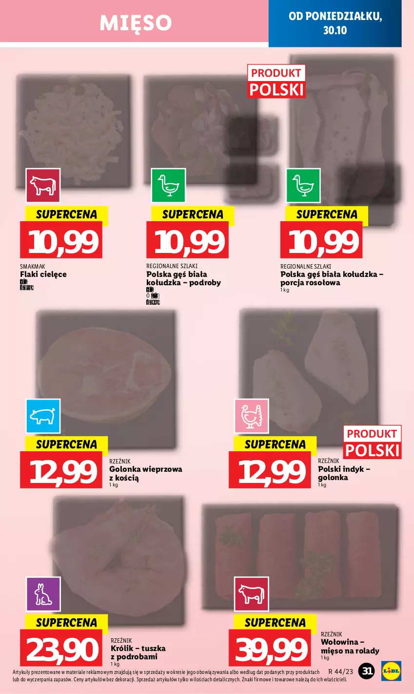 Gazetka promocyjna Lidl - GAZETKA - ważna 30.10 do 31.10.2023 - strona 45 - produkty: Flaki, Golonka wieprzowa, Królik, Mięso, Por, Tusz, Wołowina