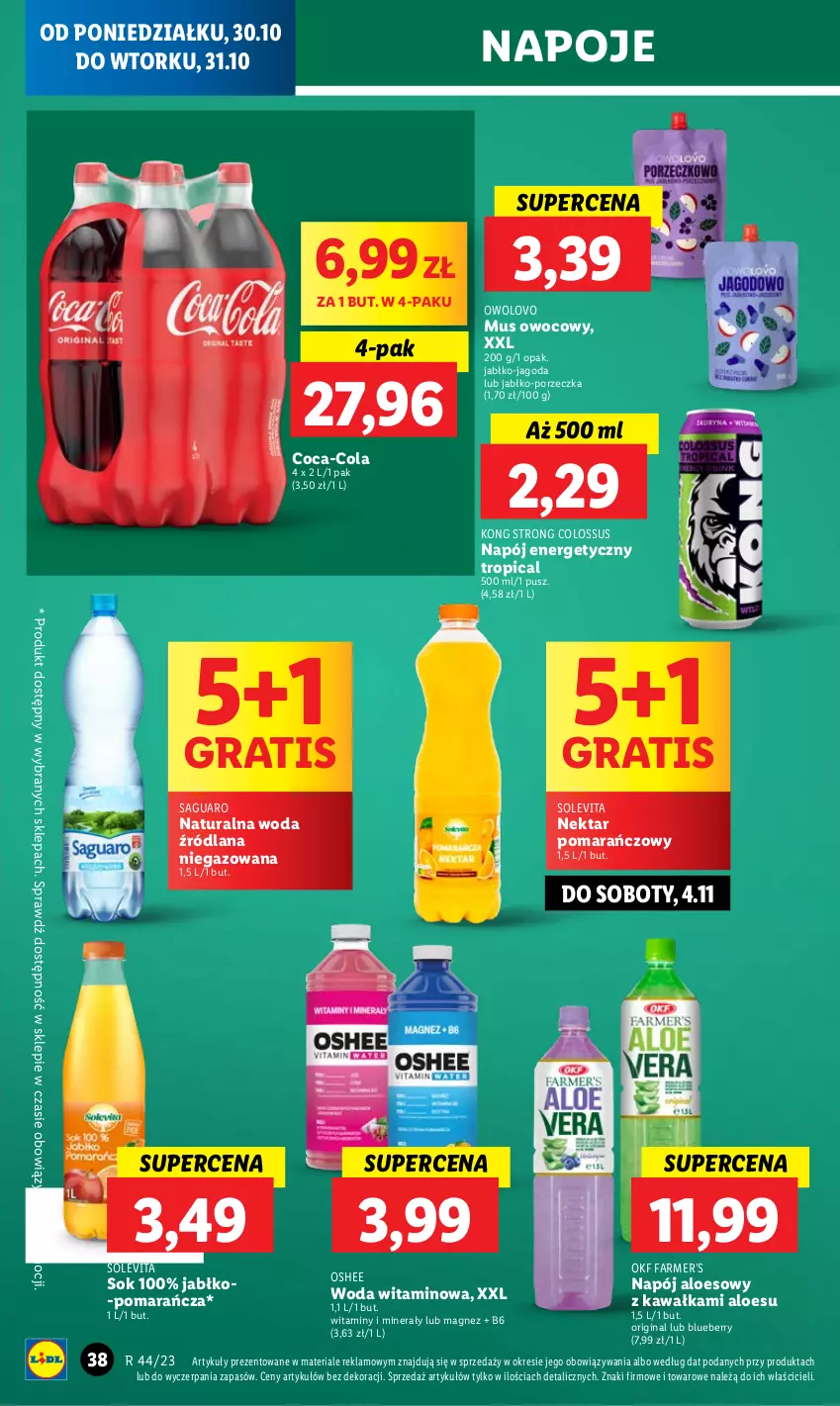 Gazetka promocyjna Lidl - GAZETKA - ważna 30.10 do 31.10.2023 - strona 52 - produkty: Coca-Cola, Fa, Gin, Gra, Kawa, LANA, Magnez, Mus, Napój, Napój energetyczny, Napoje, Nektar, Oshee, Por, Sok, Tropical, Woda