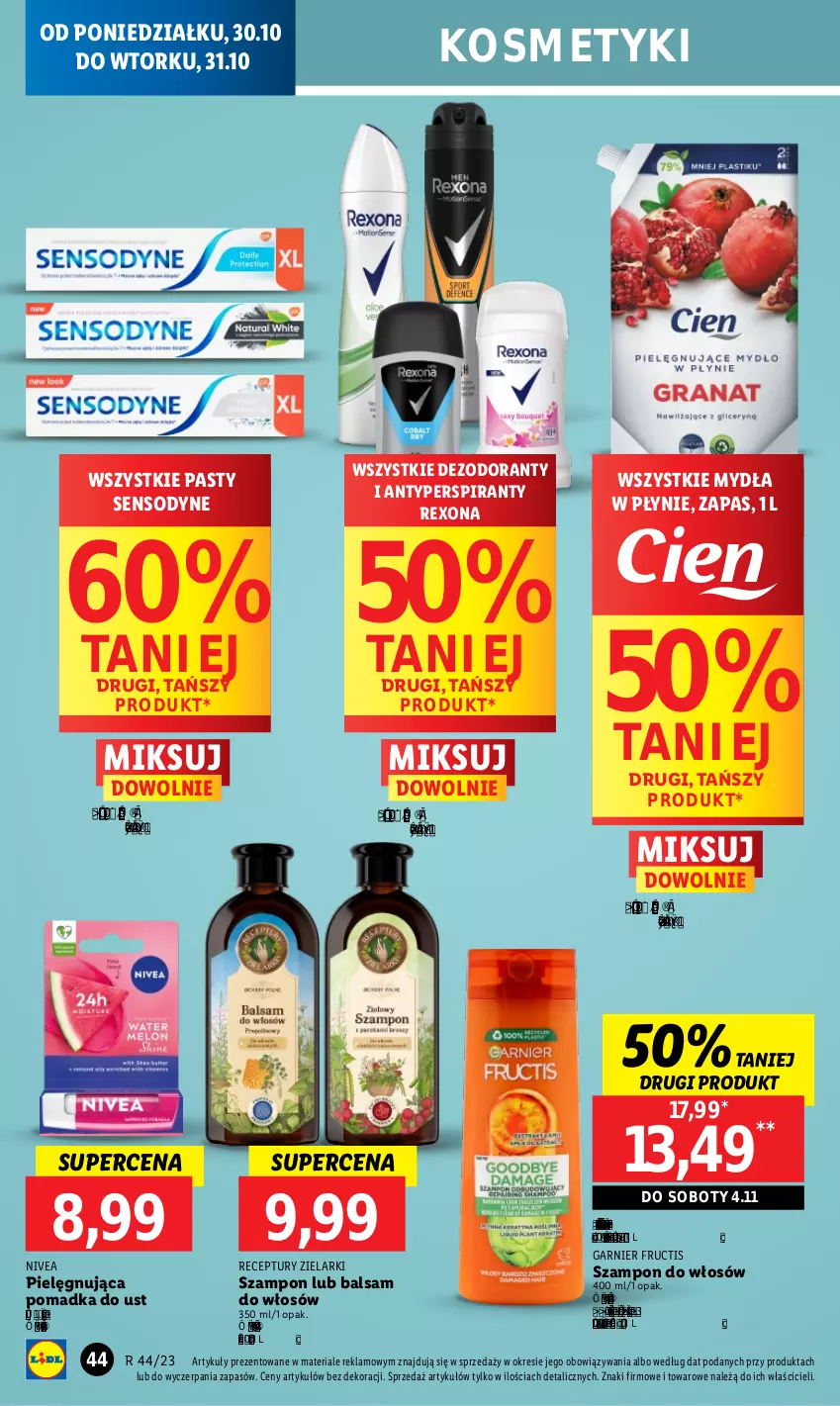 Gazetka promocyjna Lidl - GAZETKA - ważna 30.10 do 31.10.2023 - strona 58 - produkty: Antyperspirant, Dezodorant, Fructis, Garnier, Gra, Nivea, Olej, Rexona, Sensodyne, Szampon