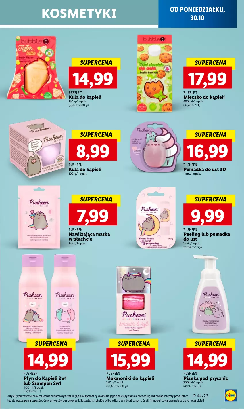 Gazetka promocyjna Lidl - GAZETKA - ważna 30.10 do 31.10.2023 - strona 59 - produkty: Kula do kąpieli, Makaron, Maska, Maska w płachcie, Mleczko, Peeling, Pianka pod prysznic, Płyn do kąpieli, Szampon