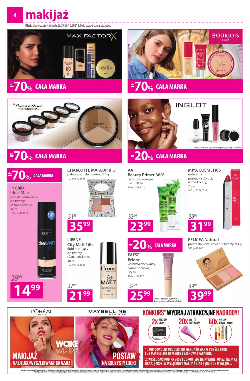 Gazetka promocyjna Hebe - Gazetka - ważna 23.09 do 06.10.2021 - strona 4 - produkty: GRID, Korektor do twarzy, Lirene, Makijaż, Miya Cosmetics, PAESE, Paleta, Podkład