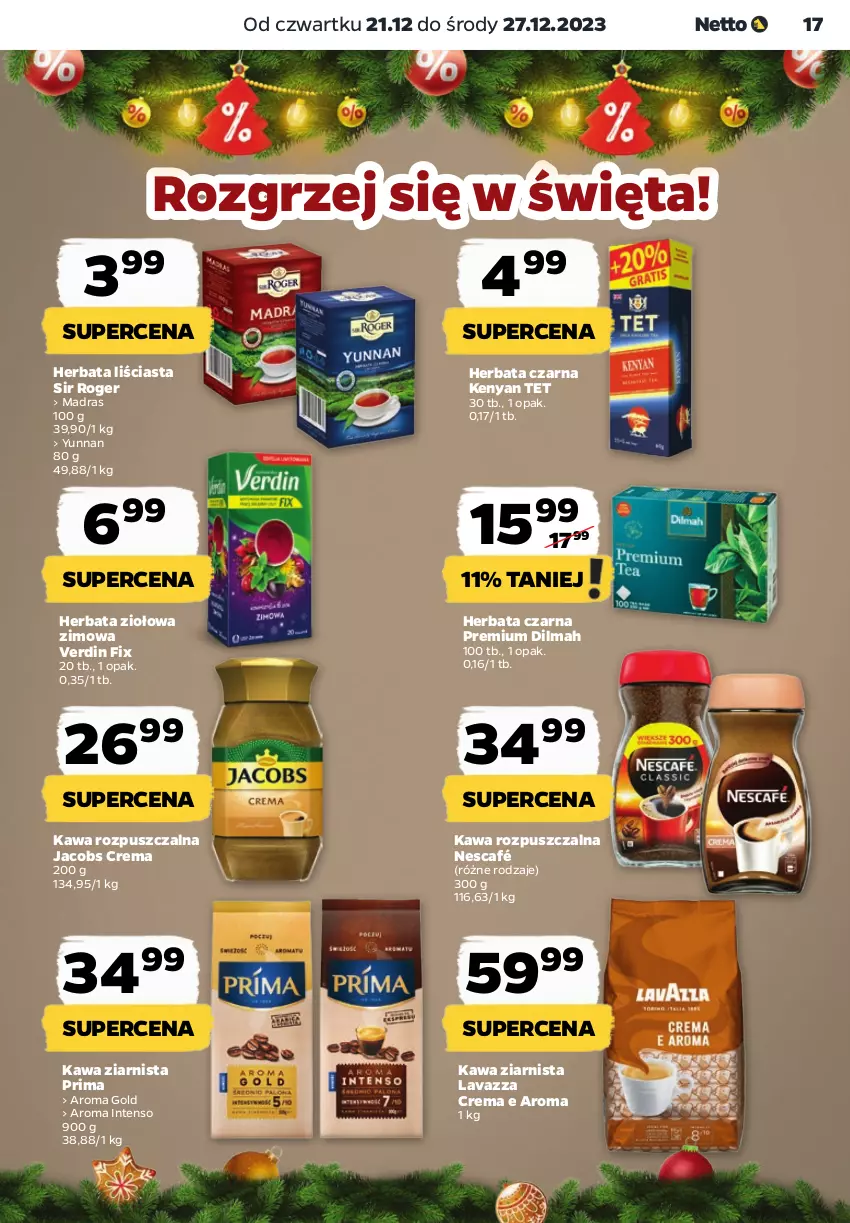 Gazetka promocyjna Netto - Artykuły spożywcze - ważna 21.12 do 27.12.2023 - strona 17 - produkty: Dilmah, Herbata, Herbata czarna, Jacobs, Kawa, Kawa rozpuszczalna, Kawa ziarnista, Lavazza, Nescafé, Prima