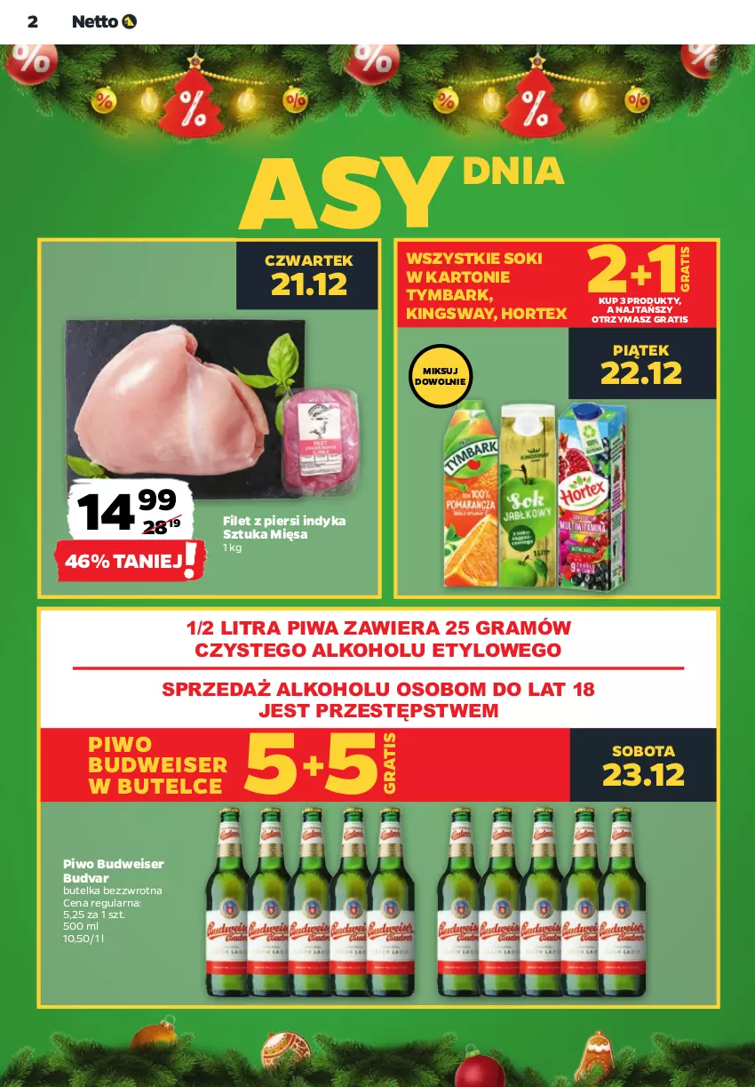 Gazetka promocyjna Netto - Artykuły spożywcze - ważna 21.12 do 27.12.2023 - strona 2 - produkty: Filet z piersi indyka, Gra, Hortex, Piwa, Piwo, Ser, Sok, Tymbark