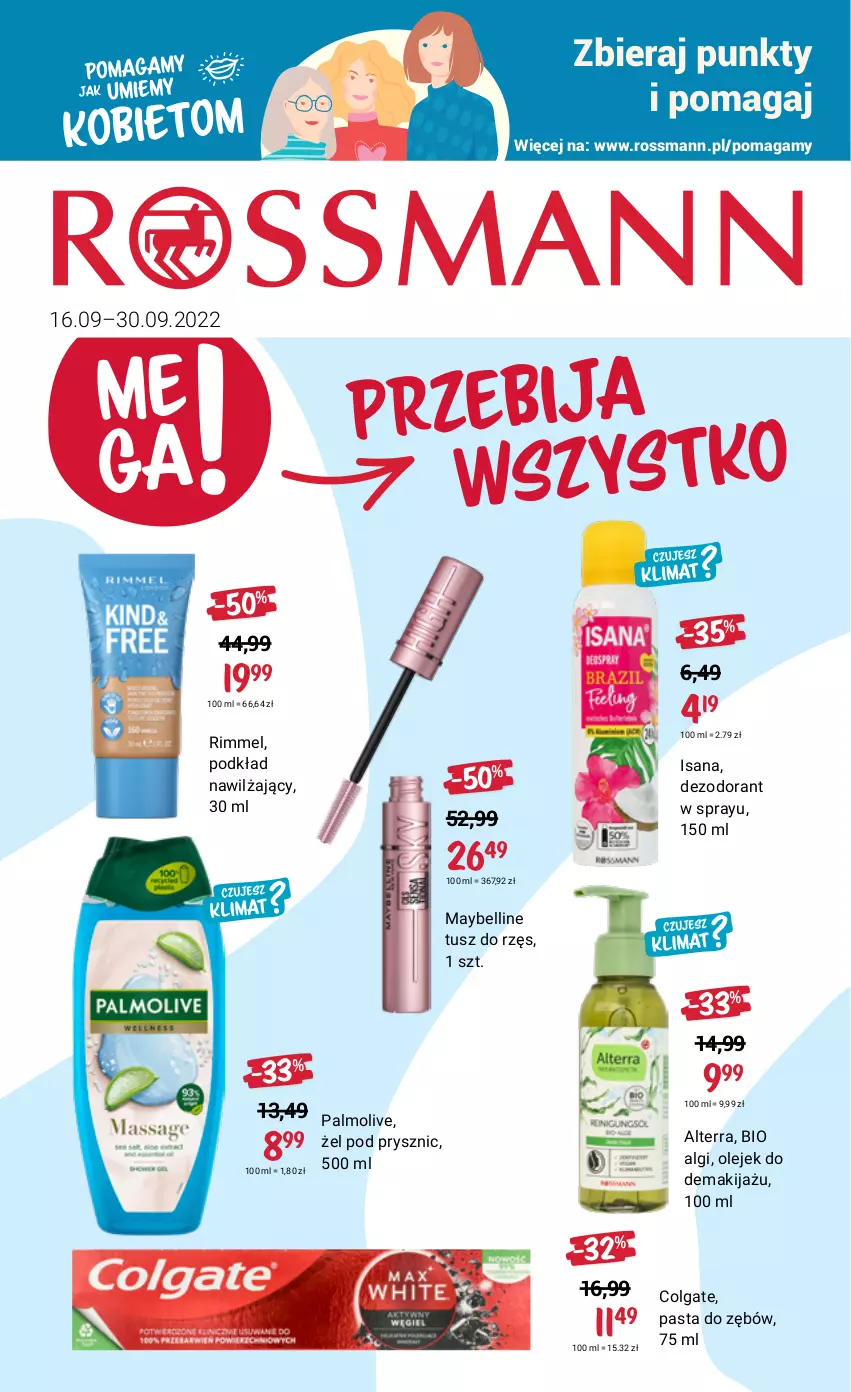 Gazetka promocyjna Rossmann - 16 września - ważna 16.09 do 30.09.2022 - strona 1 - produkty: Alterra, Bell, Colgate, Dezodorant, Isana, LG, Makijaż, Maybelline, Olej, Olejek do demakijażu, Palmolive, Pasta do zębów, Podkład, Tusz