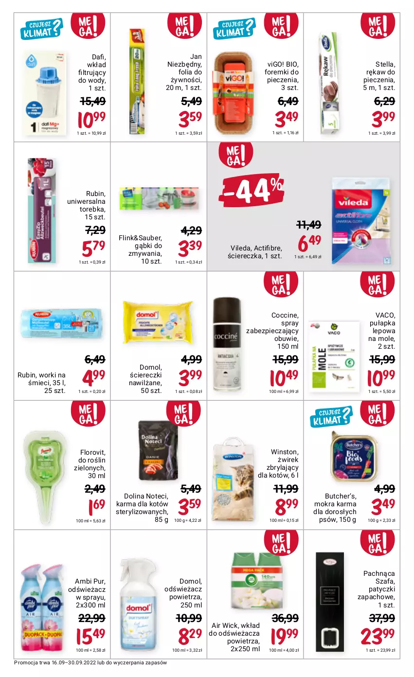 Gazetka promocyjna Rossmann - 16 września - ważna 16.09 do 30.09.2022 - strona 4 - produkty: Air Wick, Ambi Pur, Domol, Fa, Foremki, Jan Niezbędny, Mokra karma, Obuwie, Odświeżacz powietrza, Piec, Pur, Rękaw do pieczenia, Rubin, Szafa, Torebka, Vileda, Winston, Wkład filtrujący, Worki na śmiec, Worki na śmieci