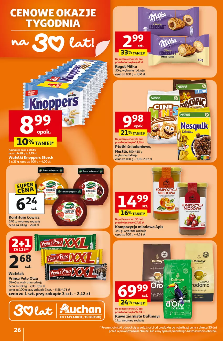 Gazetka promocyjna Auchan - Gazetka 30 Lat Hipermarket Auchan - ważna 05.02 do 11.02.2026 - strona 26 - produkty: Dallmayr, Danio, Kawa, Kawa ziarnista, Konfitura, Milka, Prince Polo, Rogal, Wafelek