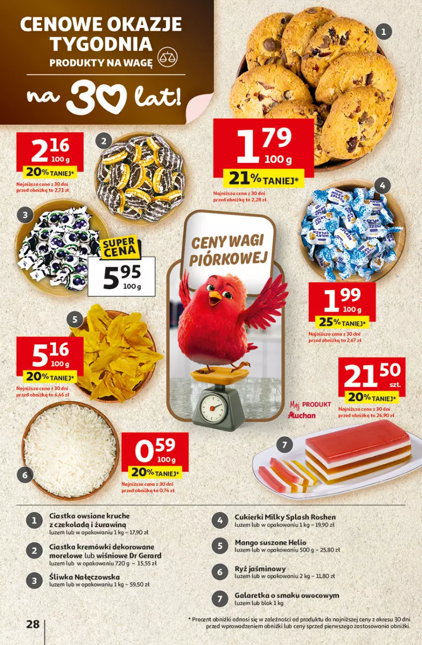 Gazetka promocyjna Auchan - Gazetka 30 Lat Hipermarket Auchan - ważna 05.02 do 11.02.2026 - strona 28 - produkty: Ciastka, Ciastka owsiane, Cukier, Cukierki, Dr Gerard, Gala, Galaretka, Helio, Mango, Mango suszone, Ryż, Wagi