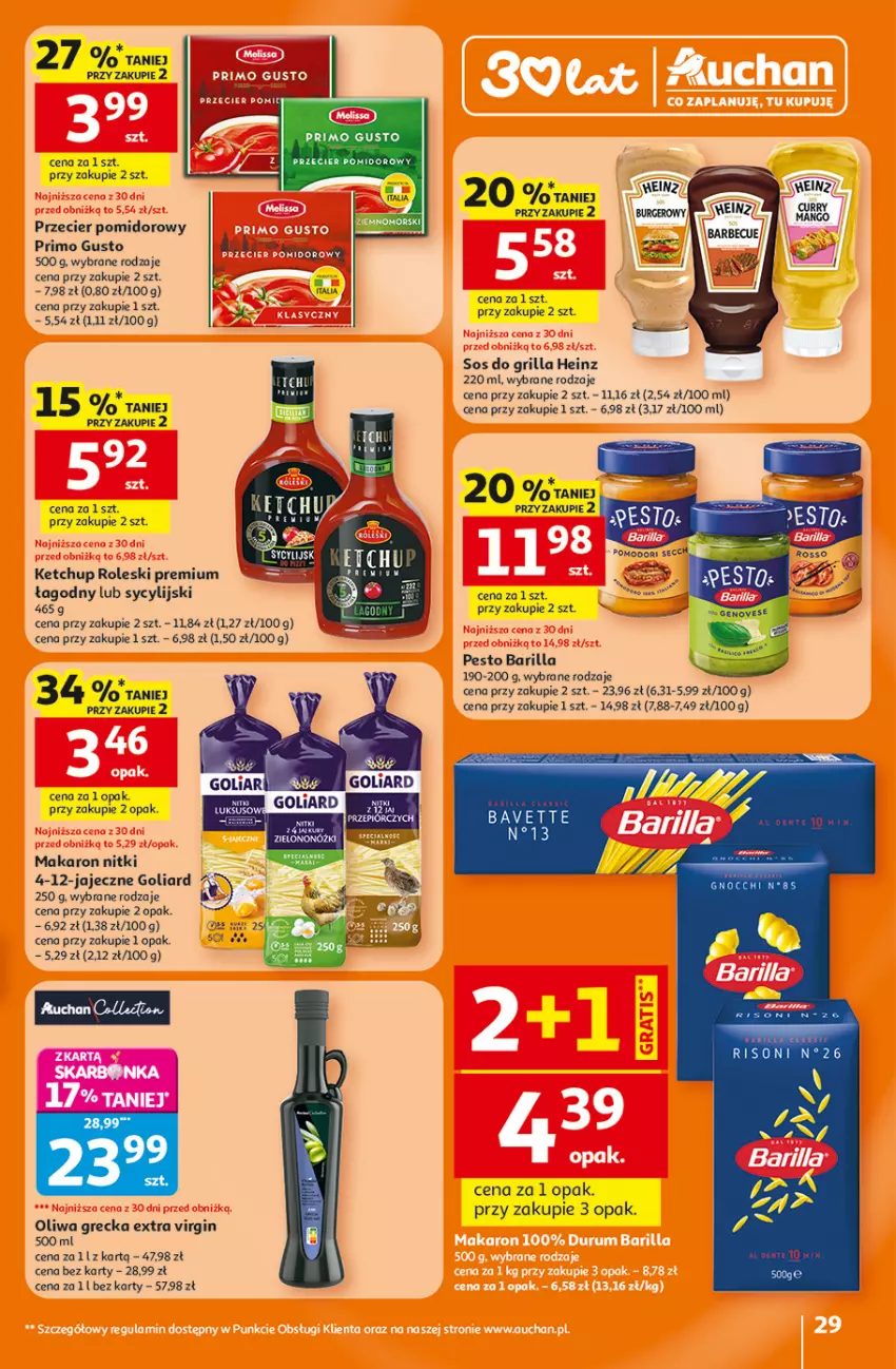 Gazetka promocyjna Auchan - Gazetka 30 Lat Hipermarket Auchan - ważna 05.02 do 11.02.2026 - strona 29 - produkty: Barilla, Gin, Grill, Heinz, Ketchup, Makaron, Pesto, Sos