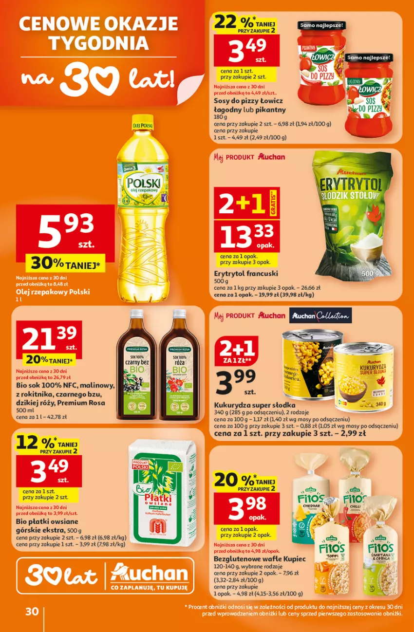 Gazetka promocyjna Auchan - Gazetka 30 Lat Hipermarket Auchan - ważna 05.02 do 11.02.2026 - strona 30 - produkty: Cheddar, Kukurydza, Kupiec, Piec, Płatki owsiane, Ser, Sok, Sos, Wafle