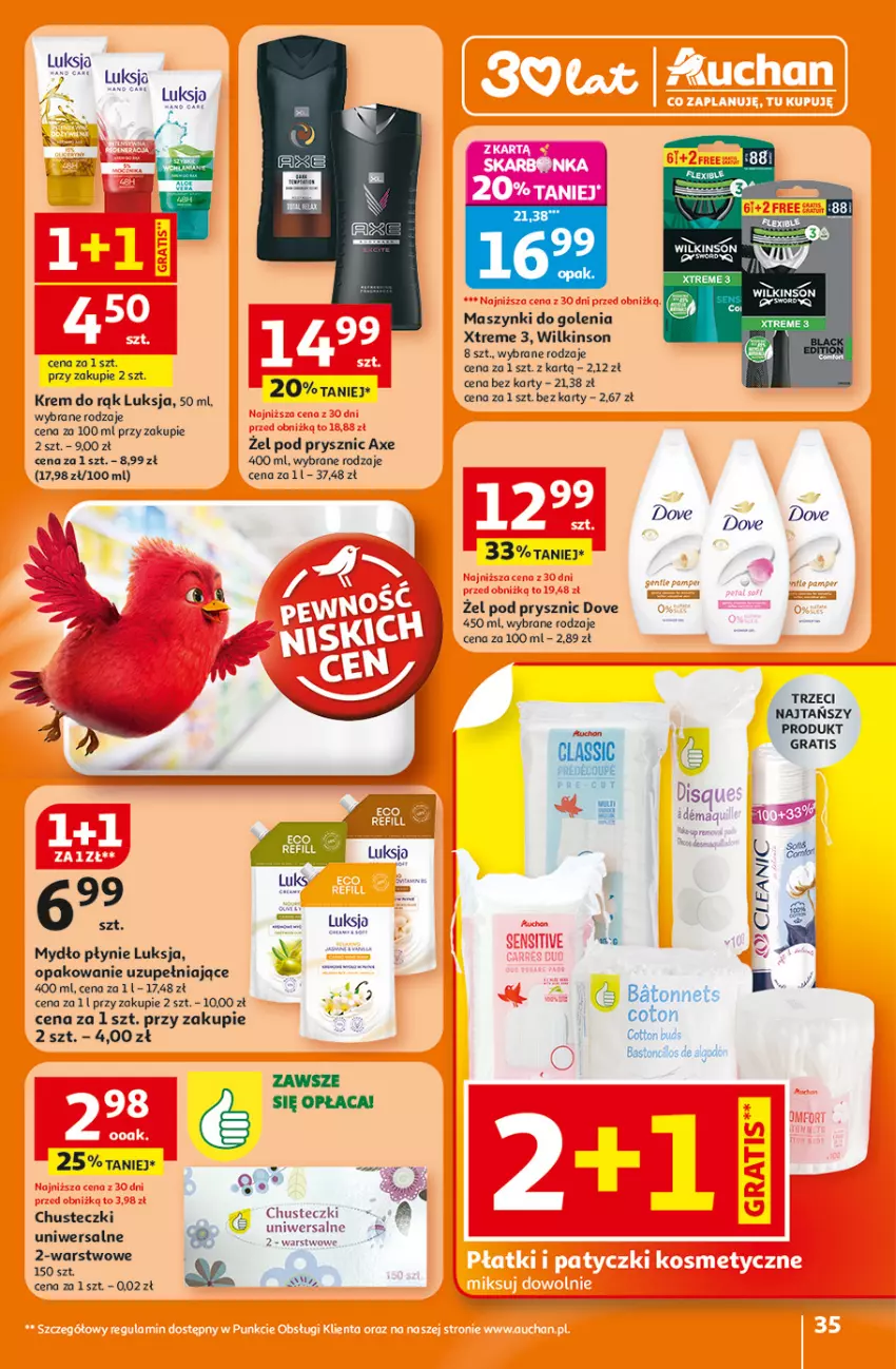 Gazetka promocyjna Auchan - Gazetka 30 Lat Hipermarket Auchan - ważna 05.02 do 11.02.2026 - strona 35 - produkty: Baton, Chusteczki, Cif, Dove, Fa, Krem do rąk, LG, Luksja, Mydło
