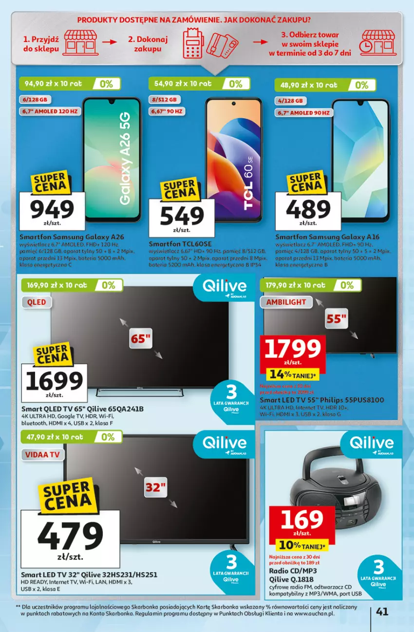 Gazetka promocyjna Auchan - Gazetka 30 Lat Hipermarket Auchan - ważna 05.02 do 11.02.2026 - strona 41 - produkty: Amol, Bateria, Gala, Gra, HD ready, LED TV, Philips, Por, Samsung, Smartfon