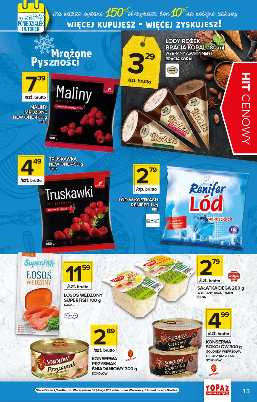 Gazetka promocyjna Topaz - Gazetka - ważna 29.04 do 05.05.2021 - strona 13 - produkty: Danio, Dega, Golonka wieprzowa, Inka, Sałat, Sałatka, Ser, Sok, Sokołów