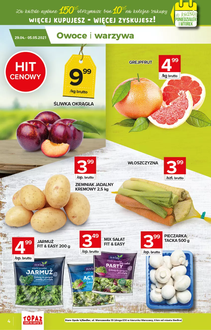 Gazetka promocyjna Topaz - Gazetka - ważna 29.04 do 05.05.2021 - strona 4 - produkty: Grejpfrut, Jarmuż, Owoce, Piec, Pieczarka